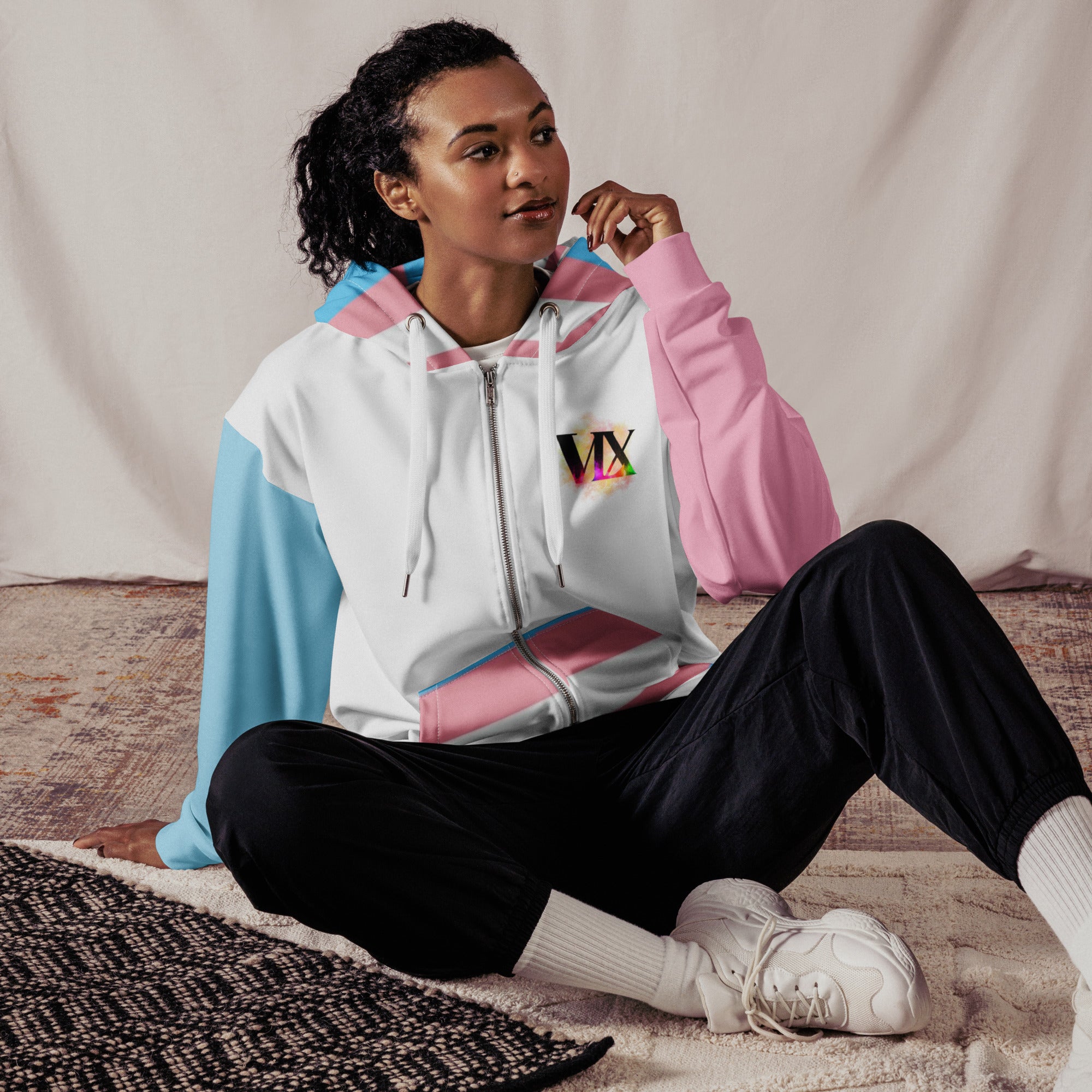 Transgender Flag Zip Hoodie – Soft Fleece, Metal Zip &amp; Front Pockets | Inclusive Pride Wear by Voce Lindx