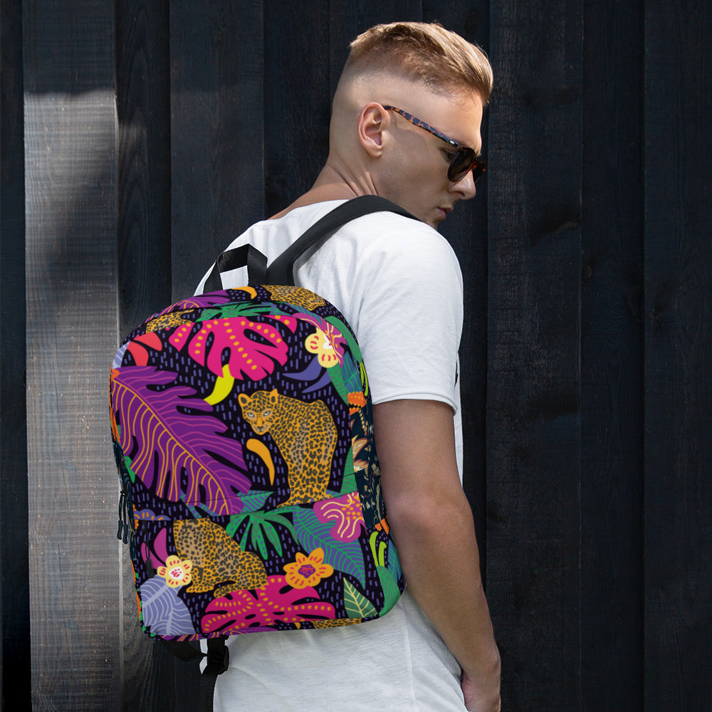 Jaguar &amp; Botanical Backpack – Water-Resistant 15L Rucksack with Laptop Pocket | Bold Wildlife Print