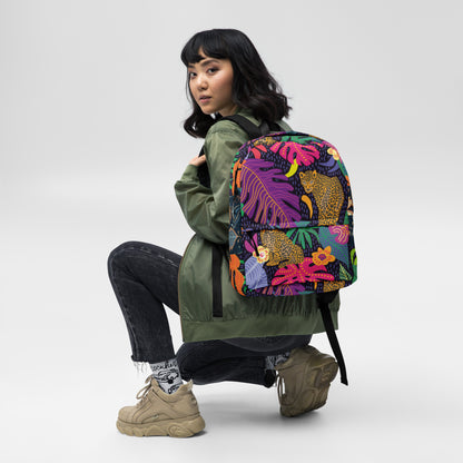 Jaguar &amp; Botanical Backpack – Water-Resistant 15L Rucksack with Laptop Pocket | Bold Wildlife Print