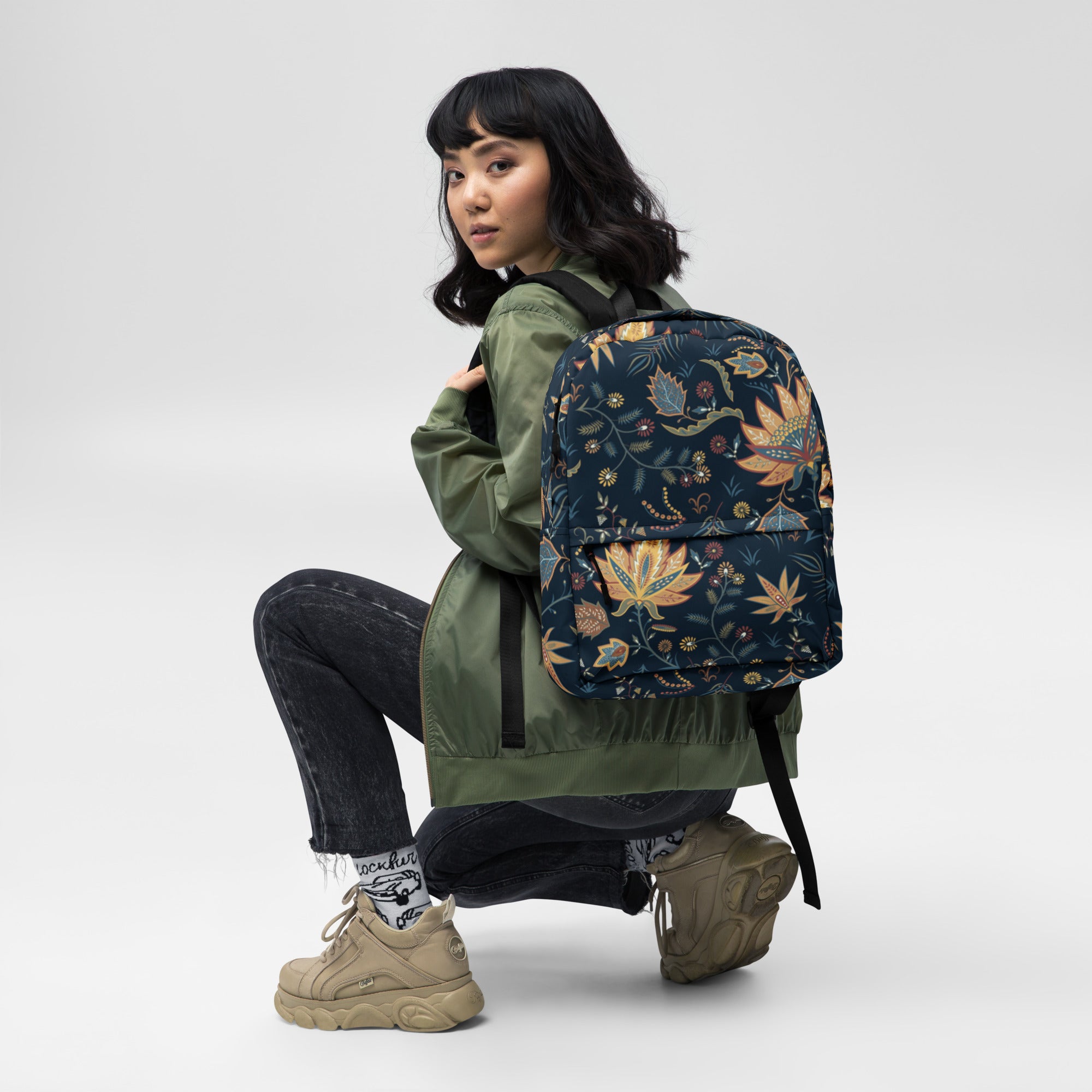 Floral Print Backpack – Water-Resistant 15L Rucksack with Laptop Pocket | All-Gender Everyday Bag