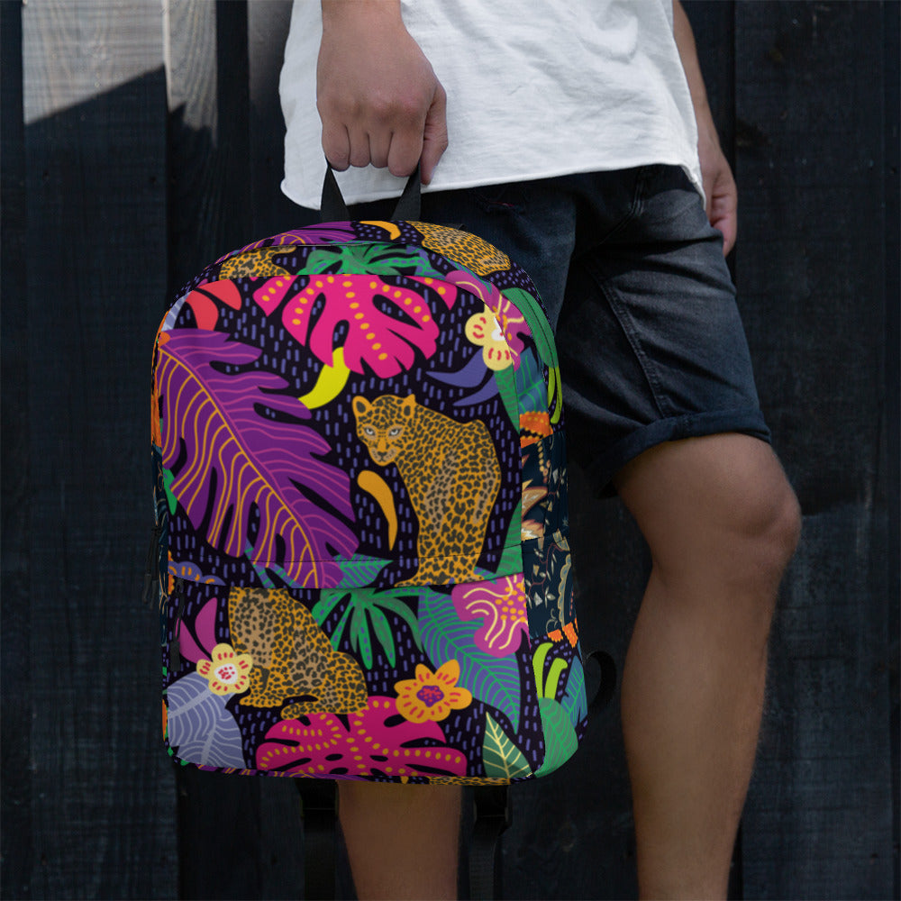 Jaguar &amp; Botanical Backpack – Water-Resistant 15L Rucksack with Laptop Pocket | Bold Wildlife Print