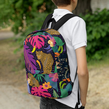 Jaguar &amp; Botanical Backpack – Water-Resistant 15L Rucksack with Laptop Pocket | Bold Wildlife Print