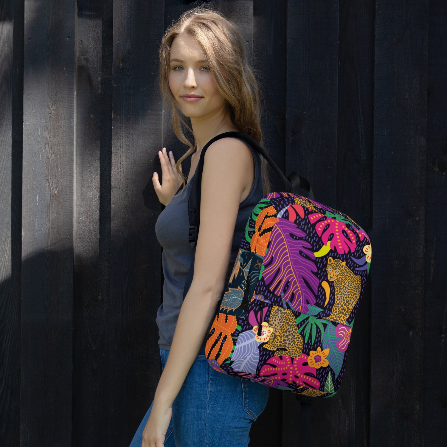 Jaguar &amp; Botanical Backpack – Water-Resistant 15L Rucksack with Laptop Pocket | Bold Wildlife Print