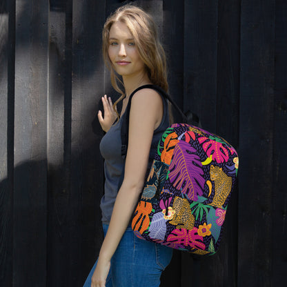 Jaguar &amp; Botanical Backpack – Water-Resistant 15L Rucksack with Laptop Pocket | Bold Wildlife Print
