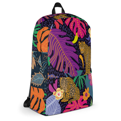 Jaguar &amp; Botanical Backpack – Water-Resistant 15L Rucksack with Laptop Pocket | Bold Wildlife Print
