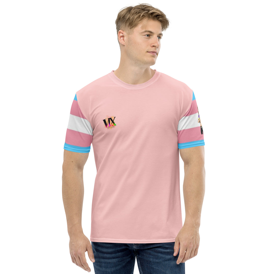 Premium Transgender Pride Flag T-Shirt - All-Over Print Crew Neck Tee, All-Gender LGBTQIA+ Gift