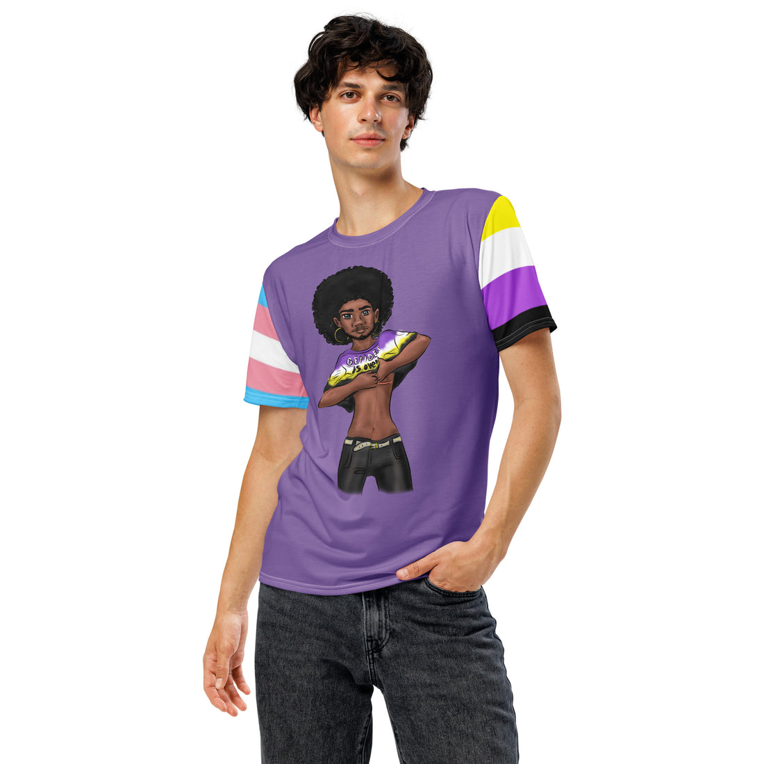 Gender Is Over Gender-Free Pride Tee - Trans & Nonbinary Flag Sleeves, Soft Microfiber