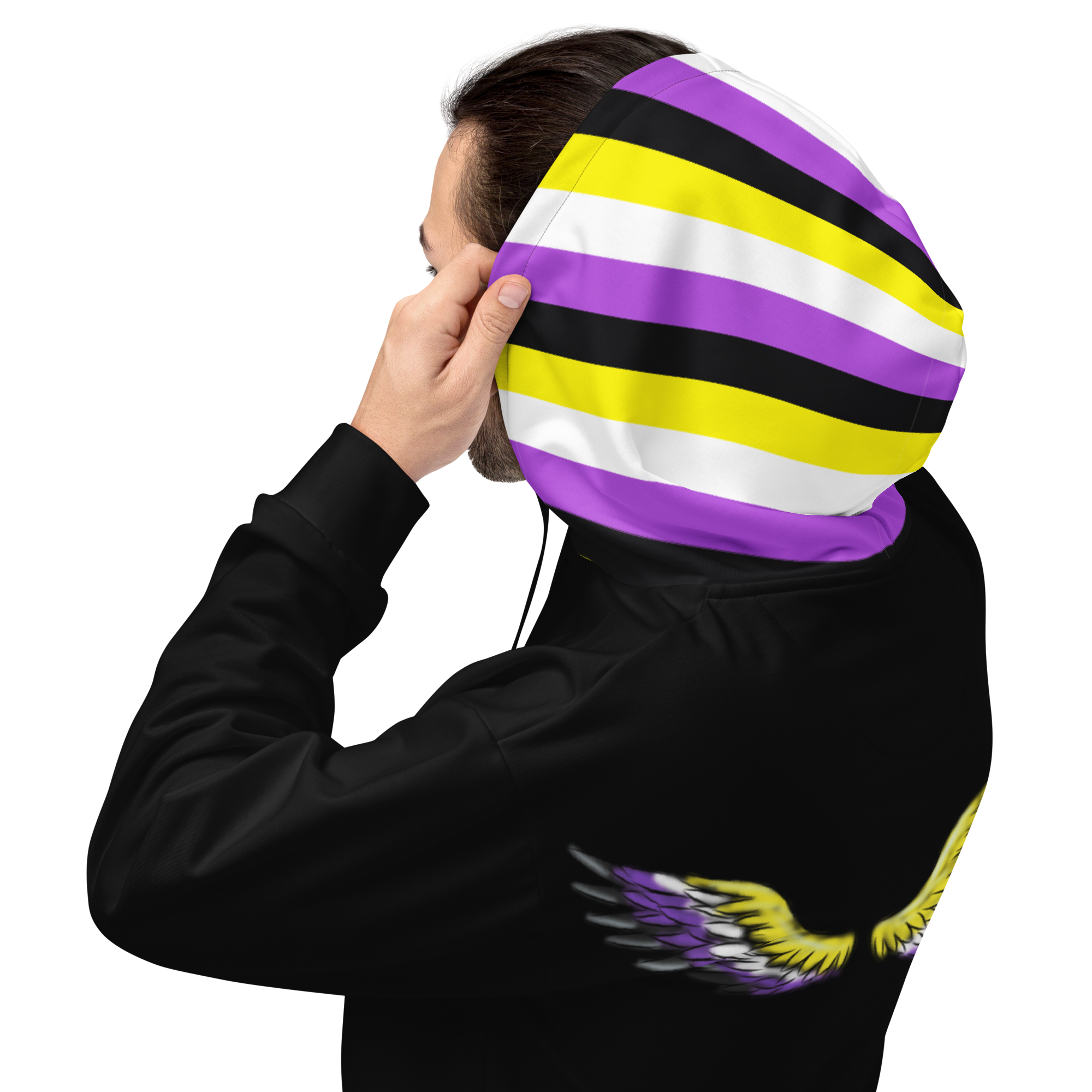 “Gender Is Over” Non-Binary Pride Hoodie – Purple, Yellow, White &amp; Black | Inclusive Statement Style