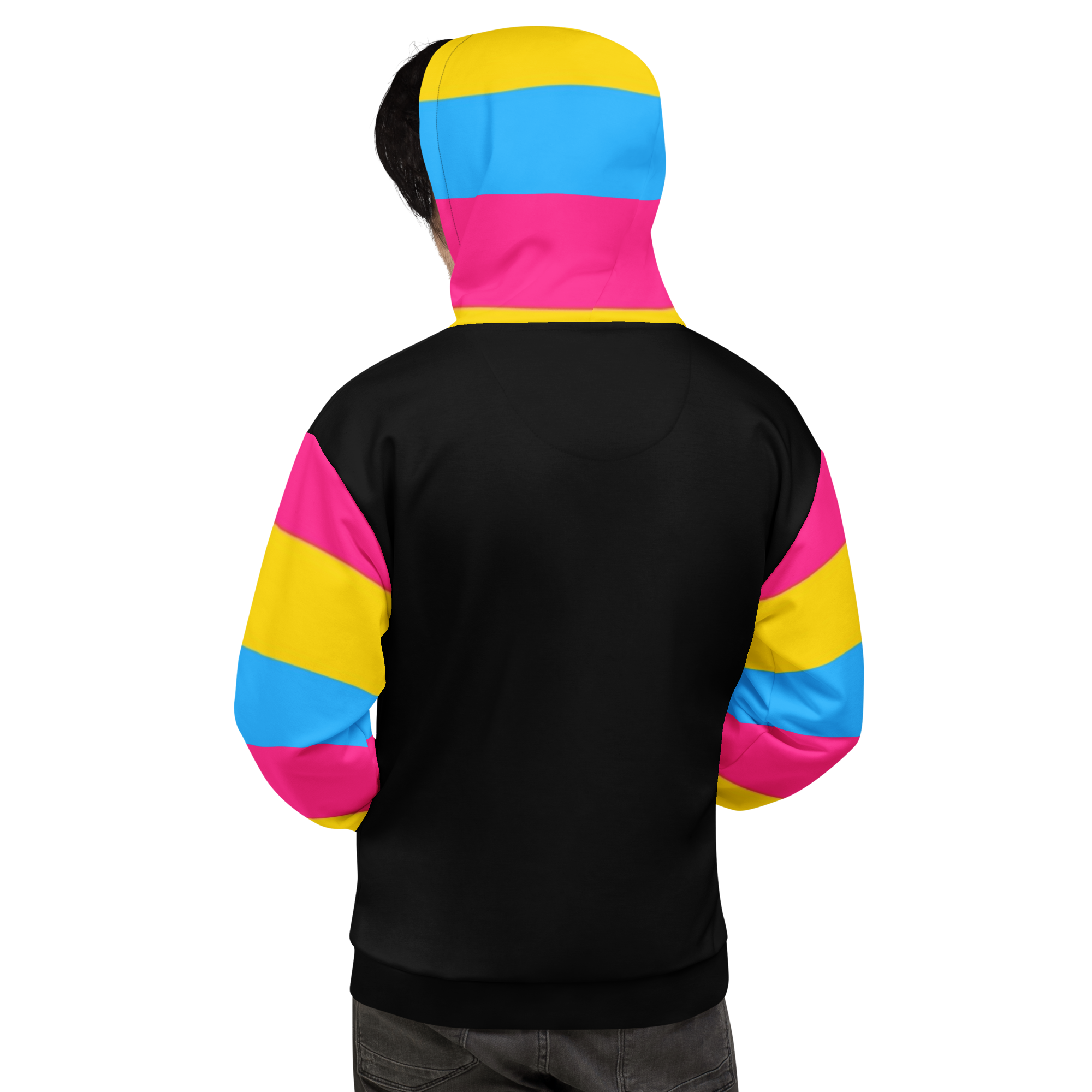VOCE LINDX Pansexual Flag Hoodie – 95 % Recycled Polyester &amp; 5 % Spandex, Brushed Fleece, Flag Design