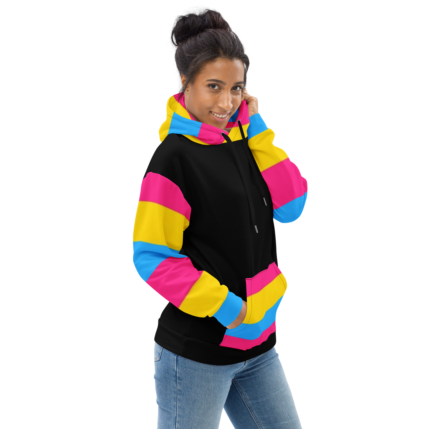 VOCE LINDX Pansexual Flag Hoodie – 95 % Recycled Polyester &amp; 5 % Spandex, Brushed Fleece, Flag Design