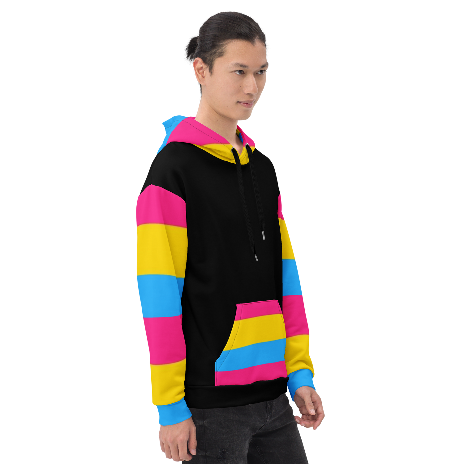 VOCE LINDX Pansexual Flag Hoodie – 95 % Recycled Polyester &amp; 5 % Spandex, Brushed Fleece, Flag Design