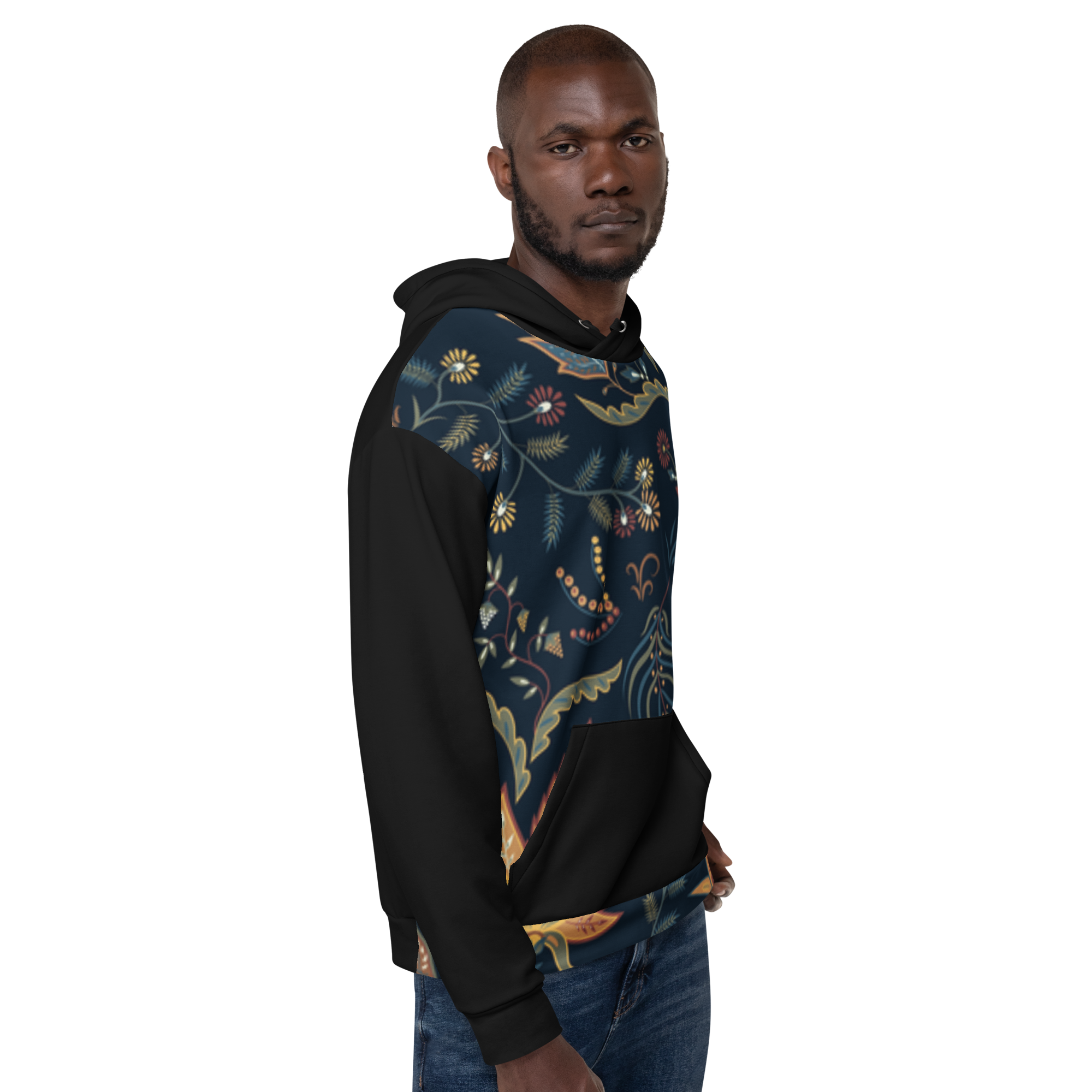 Blue Floral Hoodie with “He” Statement – Soft &amp; Empowering | Comfortable Fit