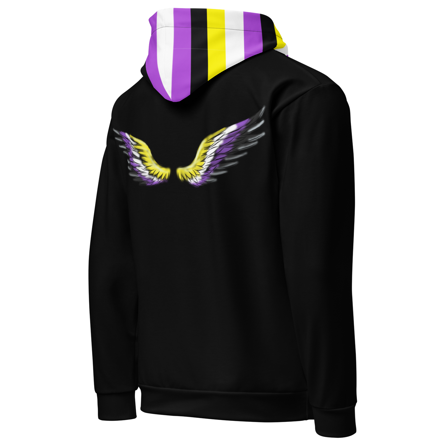 “Gender Is Over” Non-Binary Pride Hoodie – Purple, Yellow, White &amp; Black | Inclusive Statement Style