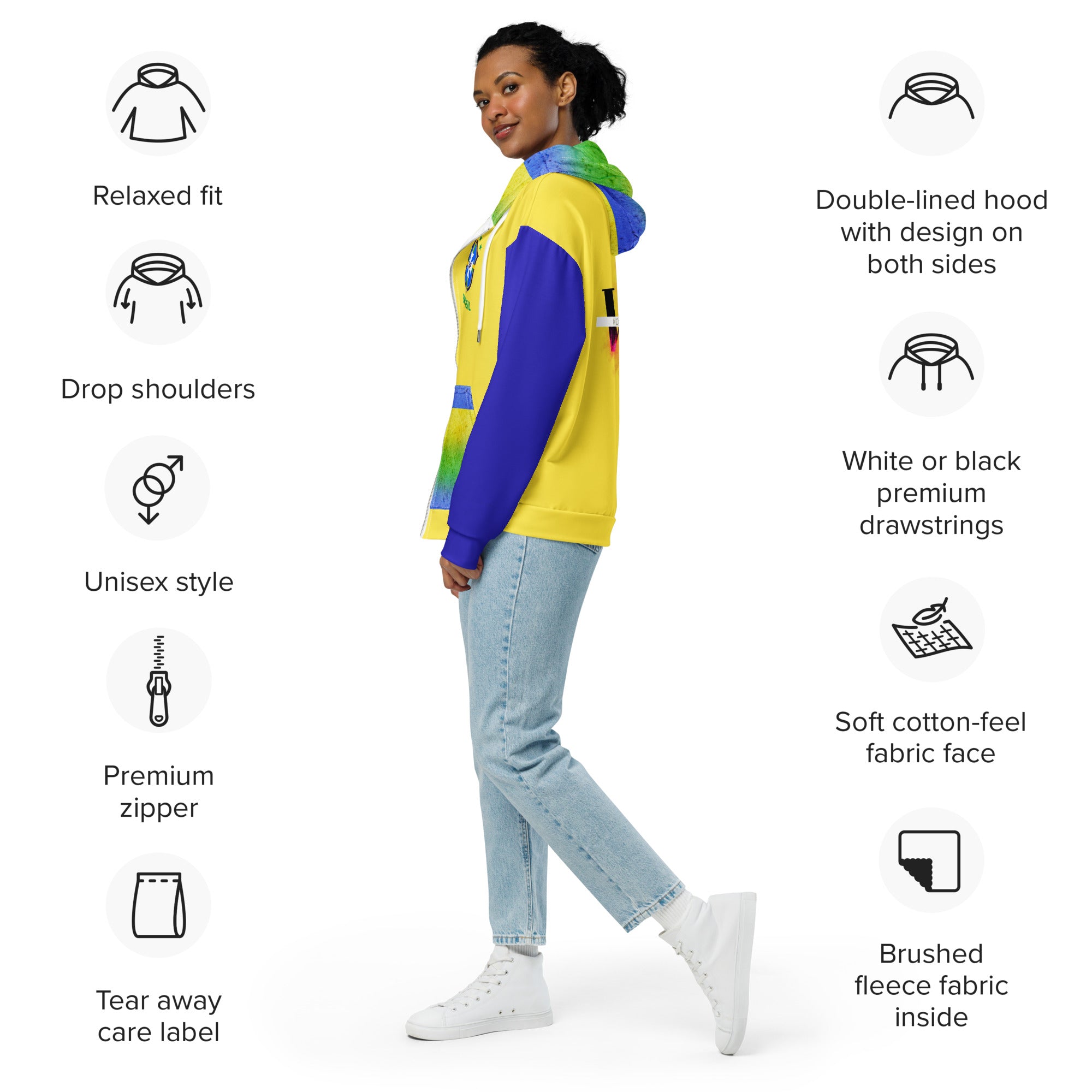 Brazil Flag Zip Hoodie | Flag Graphic