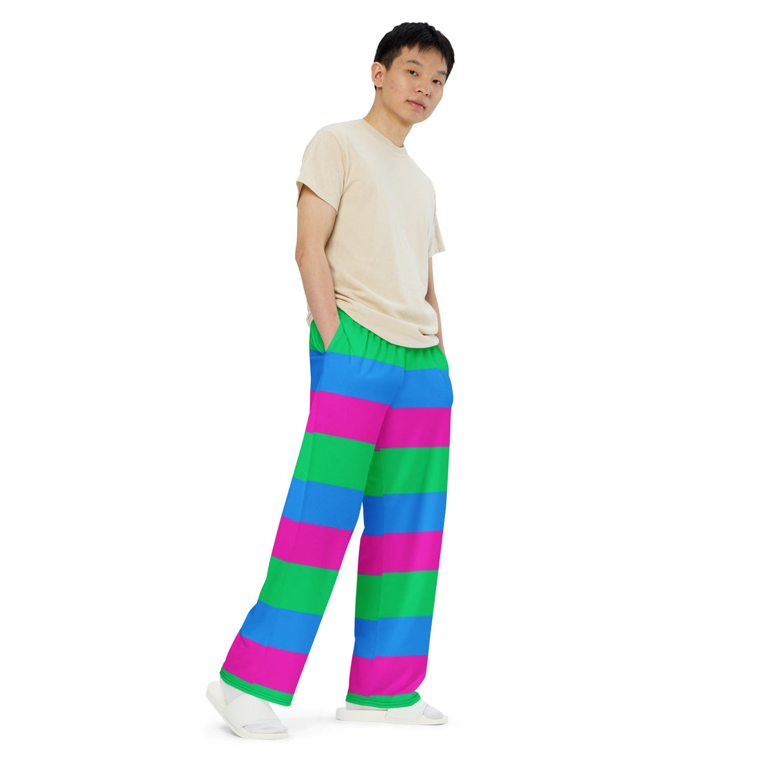 Polysexual Pride Wide-Leg Trousers – All-Over Flag Print | All-Gender Palazzo Pants