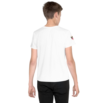 Youth Crew Neck T-Shirt – Rainbow Anchor Print | White Cotton Tee for Kids | Voce Lindx