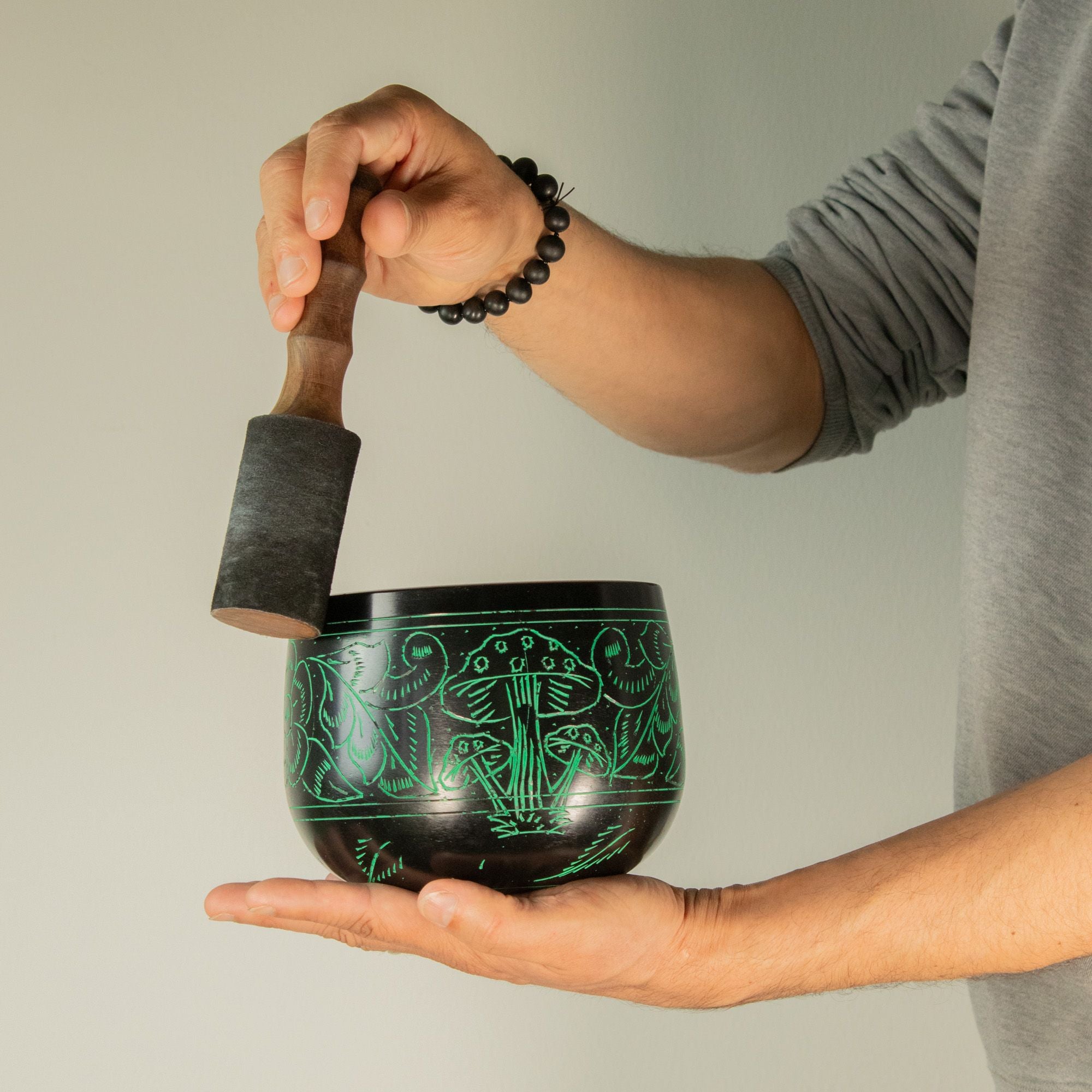 Cauldron Tibetan Singing Bowl, Magic Mushroom, Green 15cm