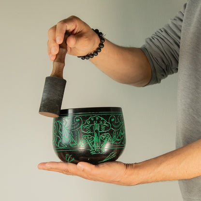 Cauldron Tibetan Singing Bowl, Magic Mushroom, Green 15cm