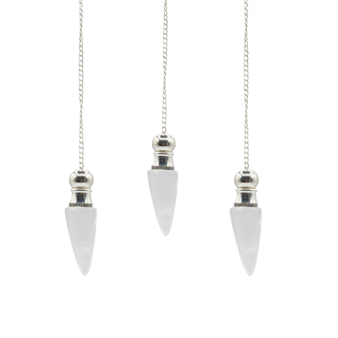 Secret Cavity Clear Quartz Pendulum, Silver