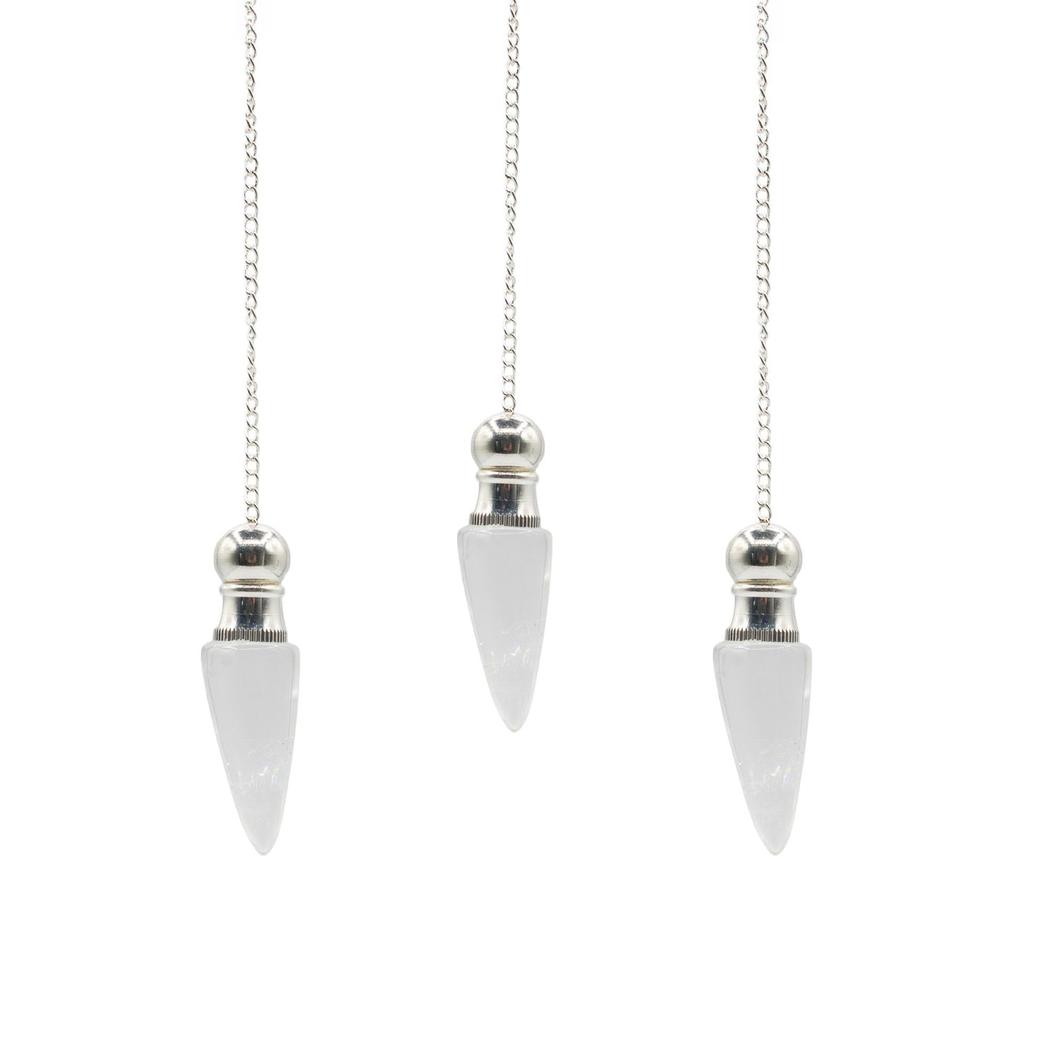 Secret Cavity Clear Quartz Pendulum, Silver Plated