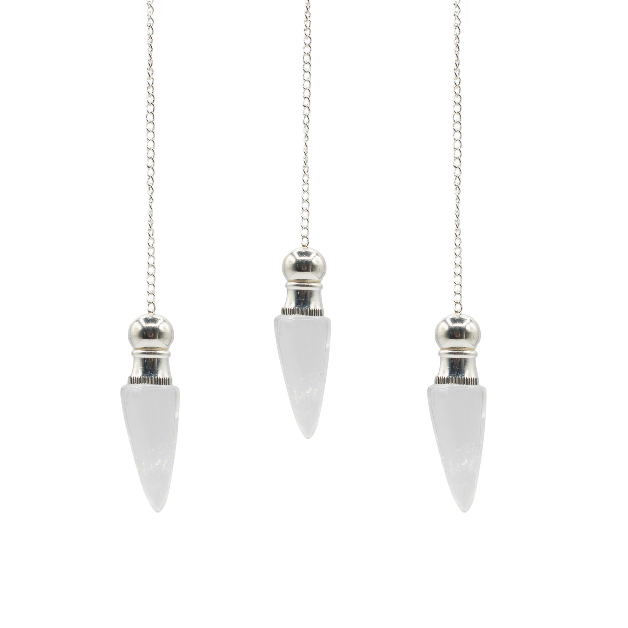 Secret Cavity Clear Quartz Pendulum, Silver Plated