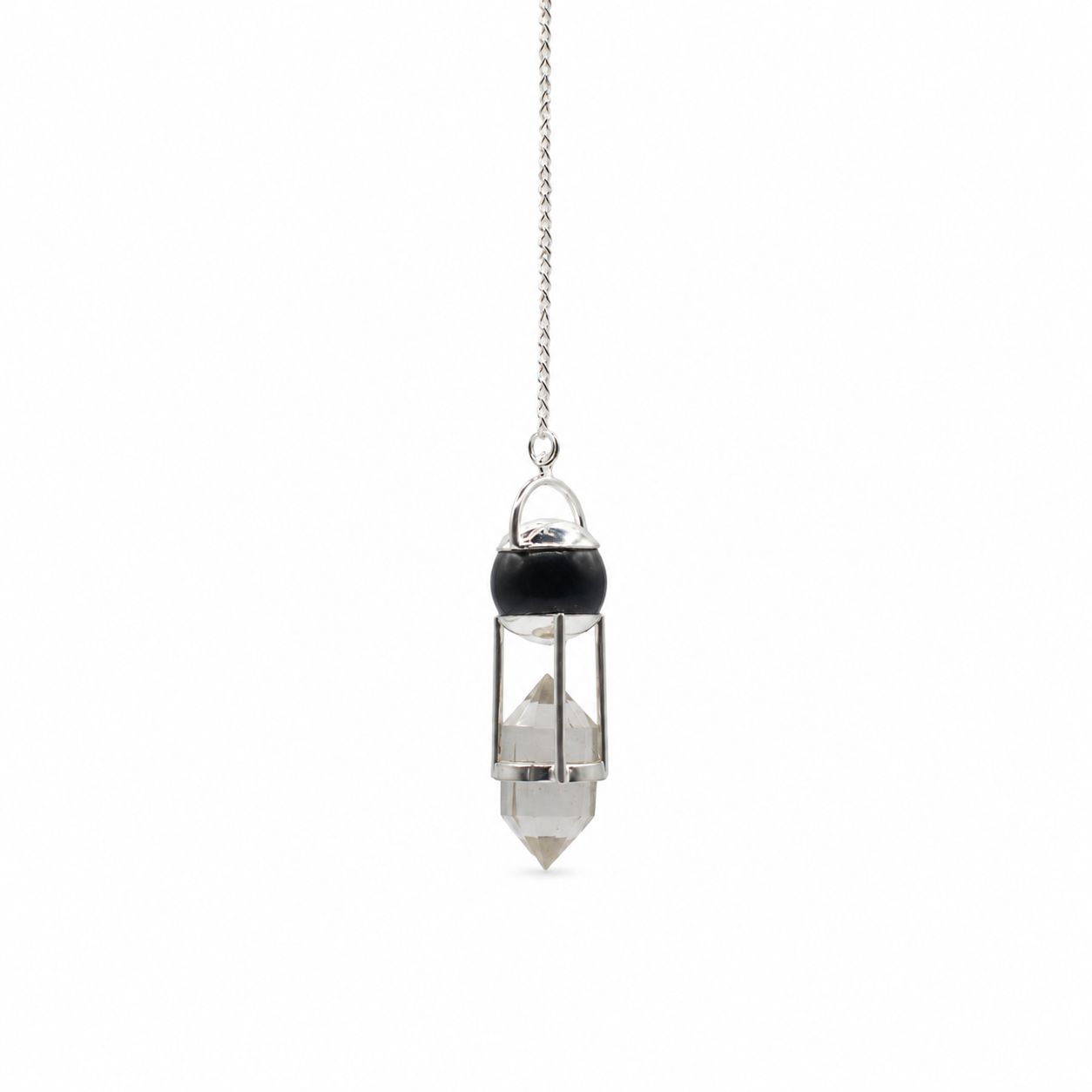 Shadow Seer Obsidian &amp; Clear Quartz Double Power Pendulum