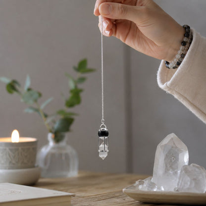 Shadow Seer Obsidian &amp; Clear Quartz Double Power Pendulum