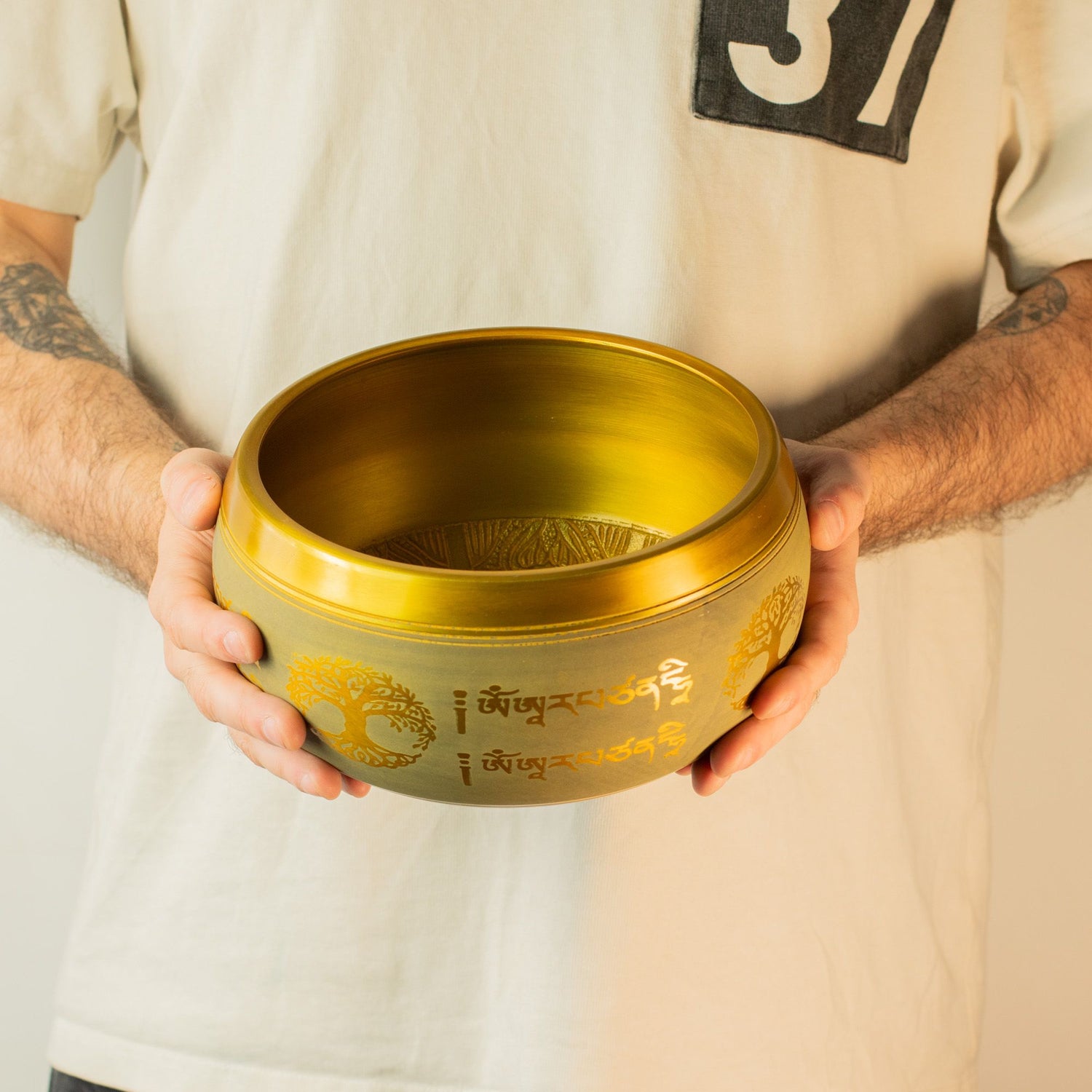 Large Tibetan Singing Bowl, Tree of Life Design, Copper 19cm