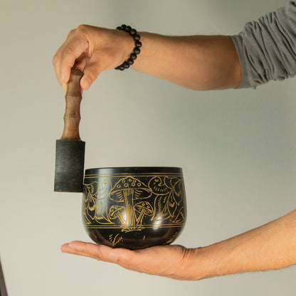 Cauldron Tibetan Singing Bowl, Magic Mushroom, Yellow 15cm