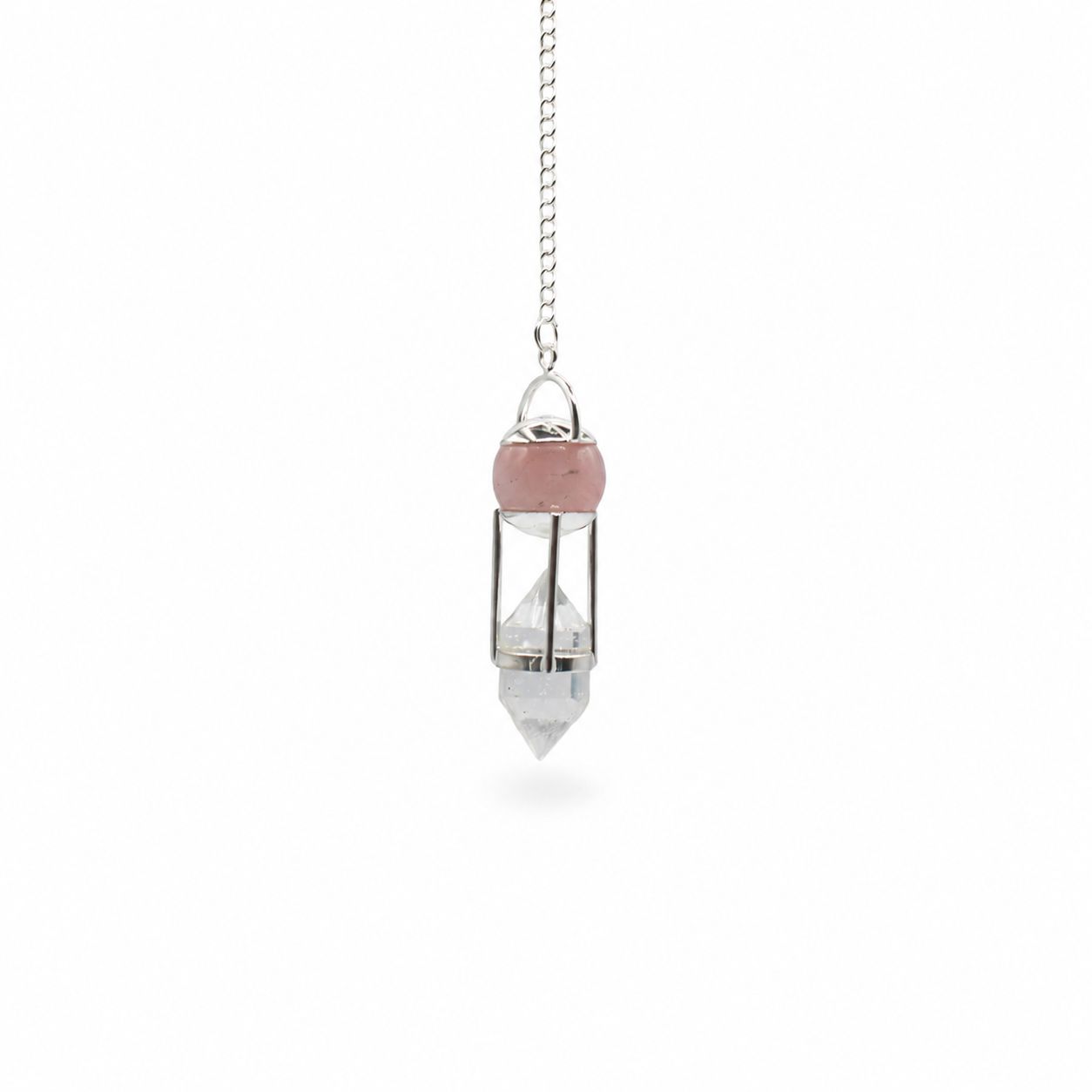 Heart Whisperer Rose Quartz &amp; Clear Quartz Double Power Pendulum