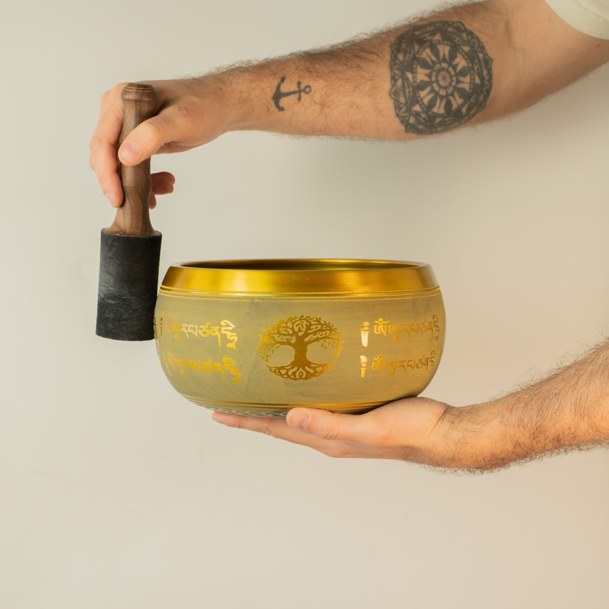 Large Tibetan Singing Bowl, Tree of Life Design, Copper 19cm