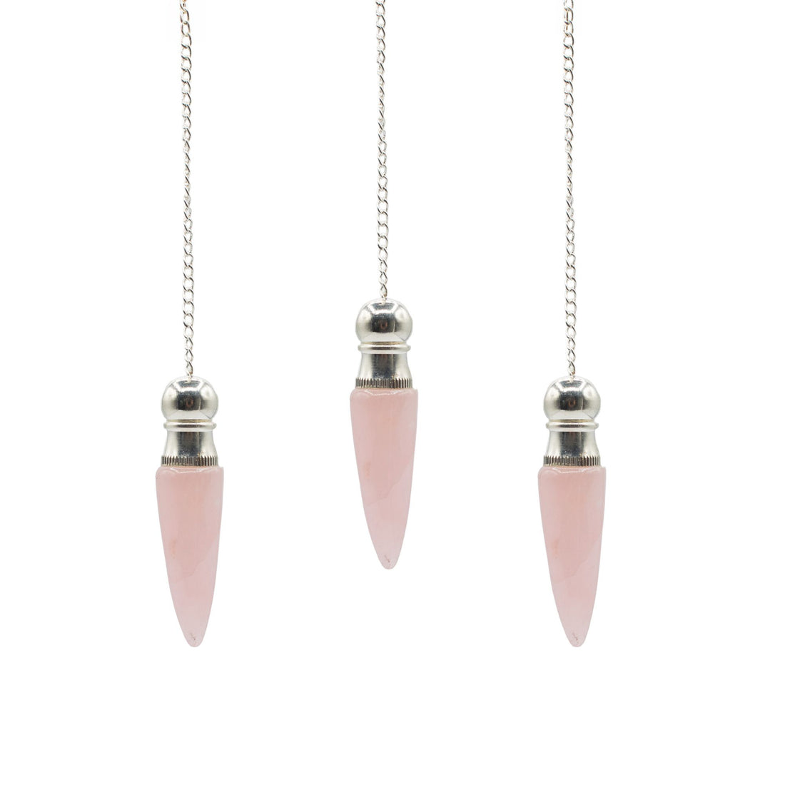 Secret Cavity Rose Quartz Pendulum, Silver