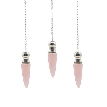 Secret Cavity Rose Quartz Pendulum, Silver Plated
