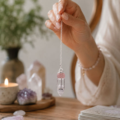Heart Whisperer Rose Quartz &amp; Clear Quartz Double Power Pendulum