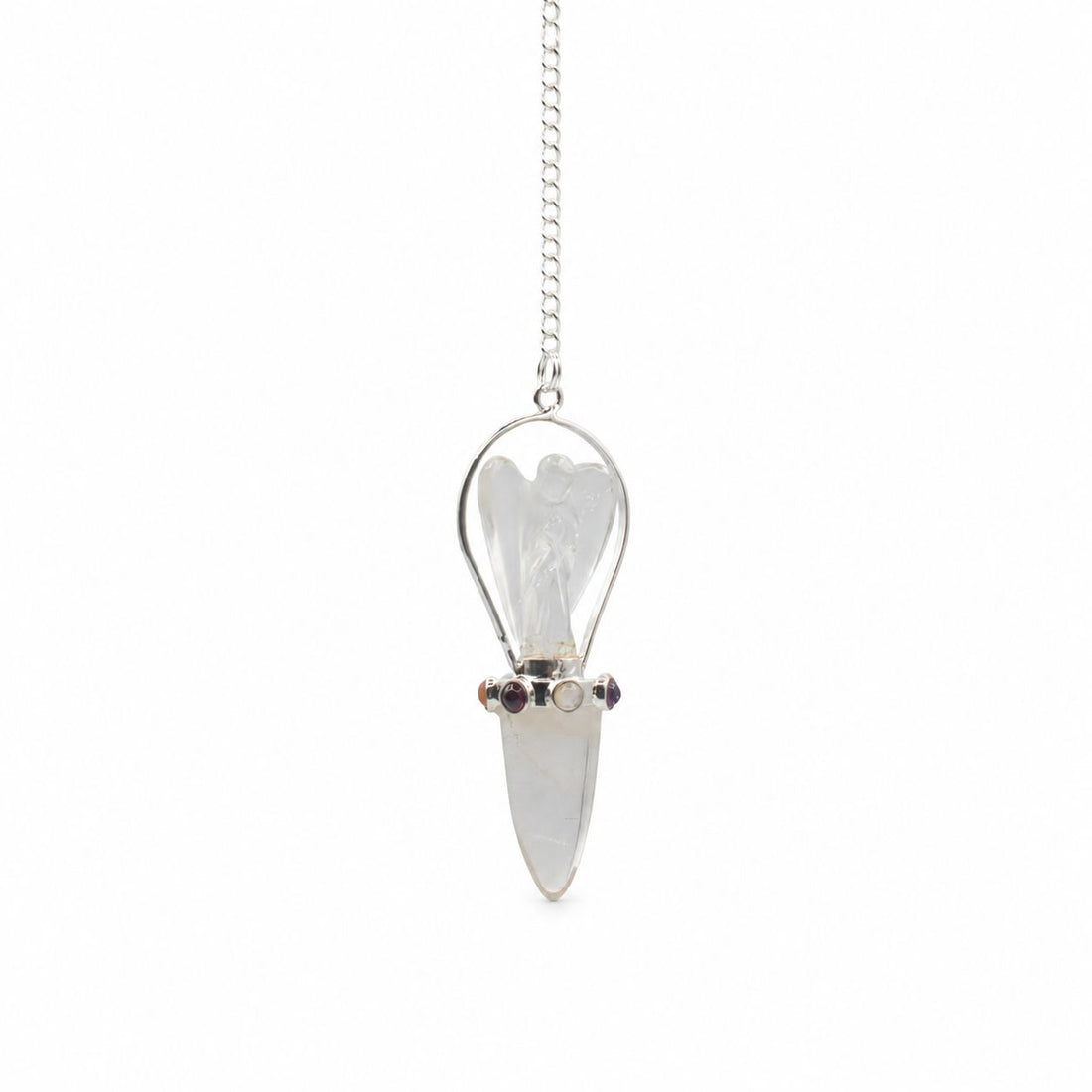 Celestial Guide Clear Quartz Angel Pendulum with Chakra Band – photo 2