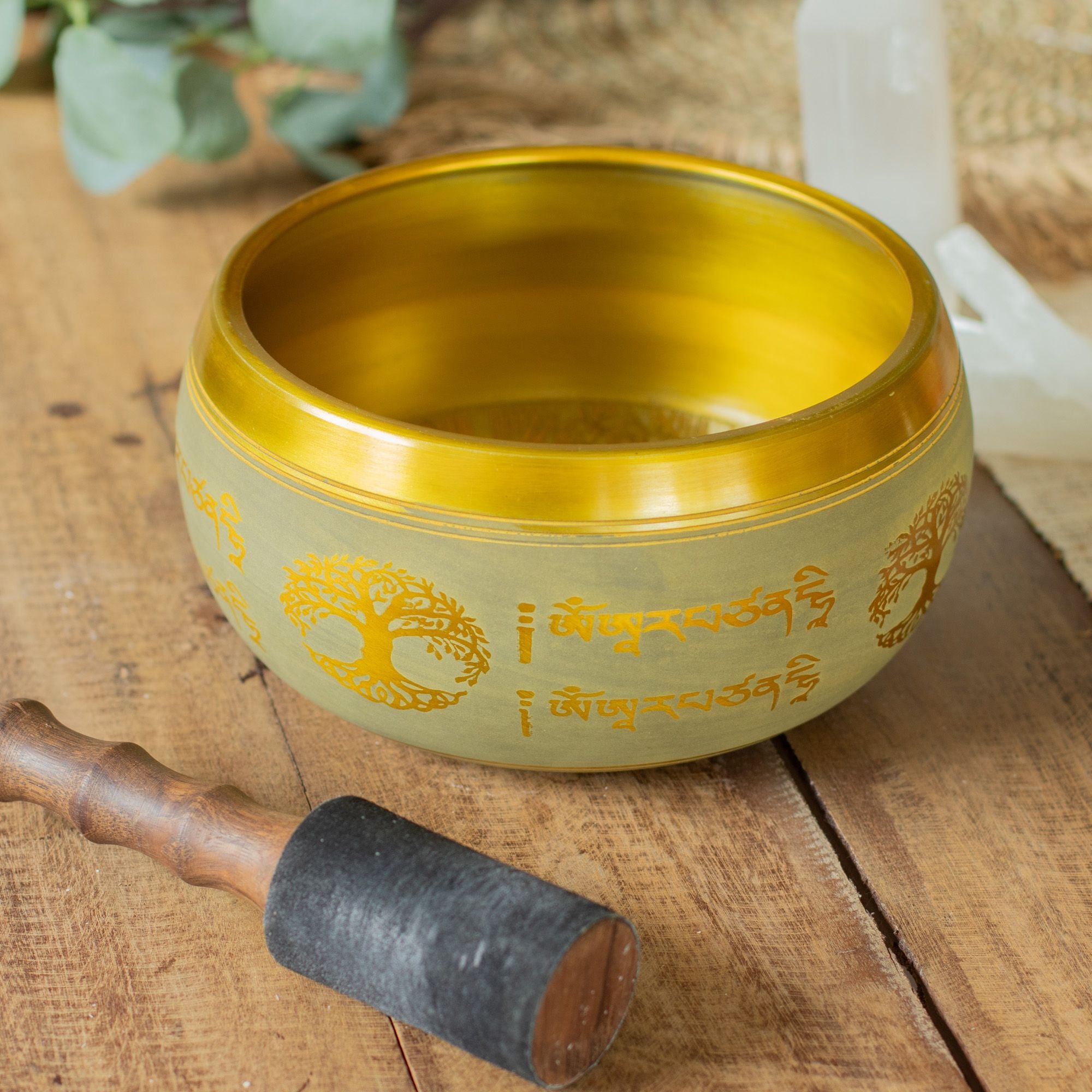 Large Tibetan Singing Bowl, Tree of Life Design, Copper 19cm