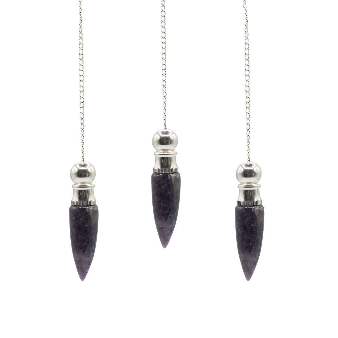 Secret Cavity Amethyst Pendulum, Silver
