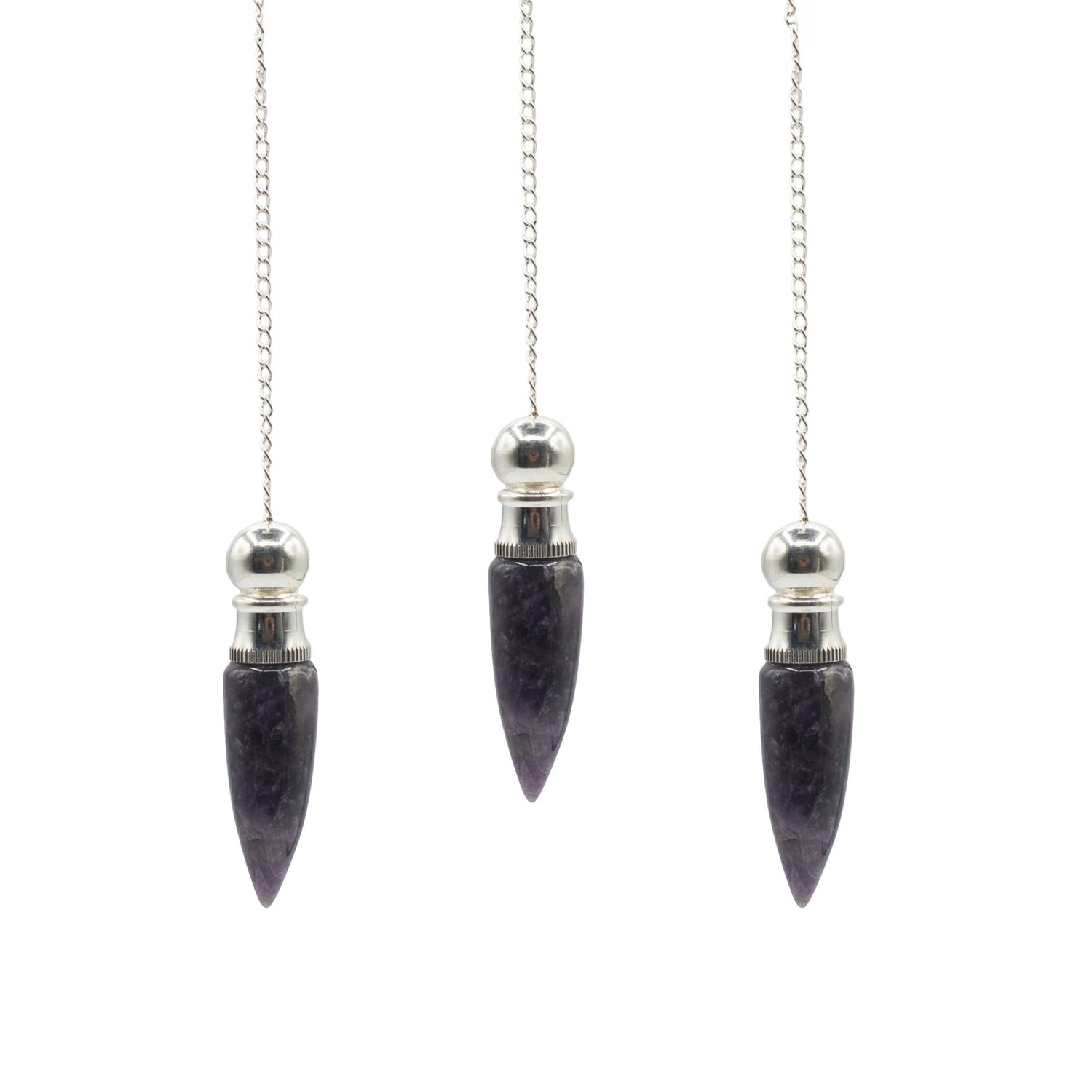 Secret Cavity Amethyst Pendulum, Silver Plated