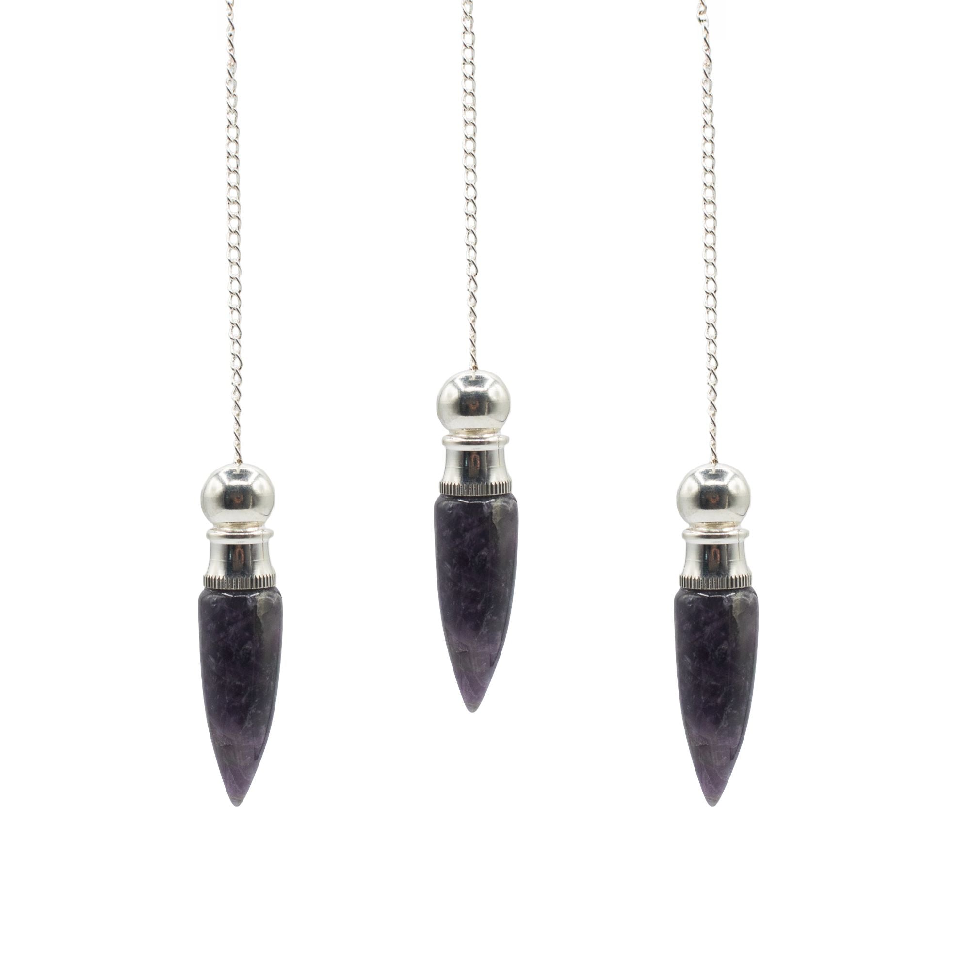 Secret Cavity Amethyst Pendulum, Silver Plated