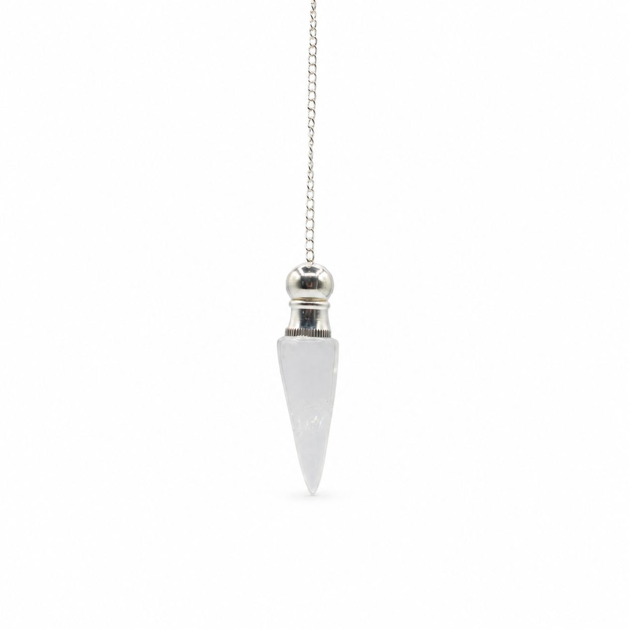 Secret Cavity Clear Quartz Pendulum, Silver Plated