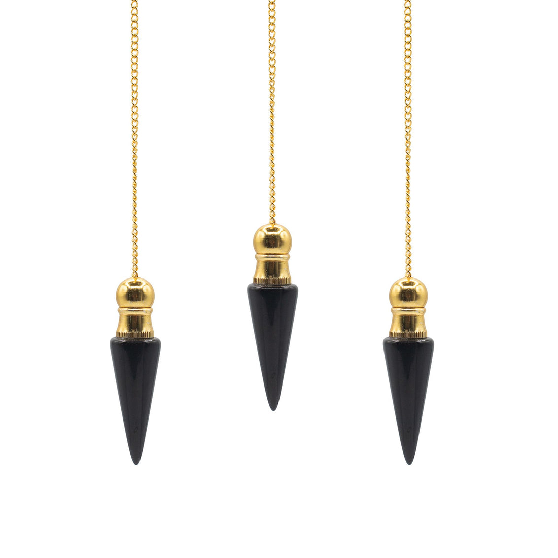 Secret Cavity Black Agate Pendulum, Gold