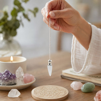 Secret Cavity Clear Quartz Pendulum, Silver Plated