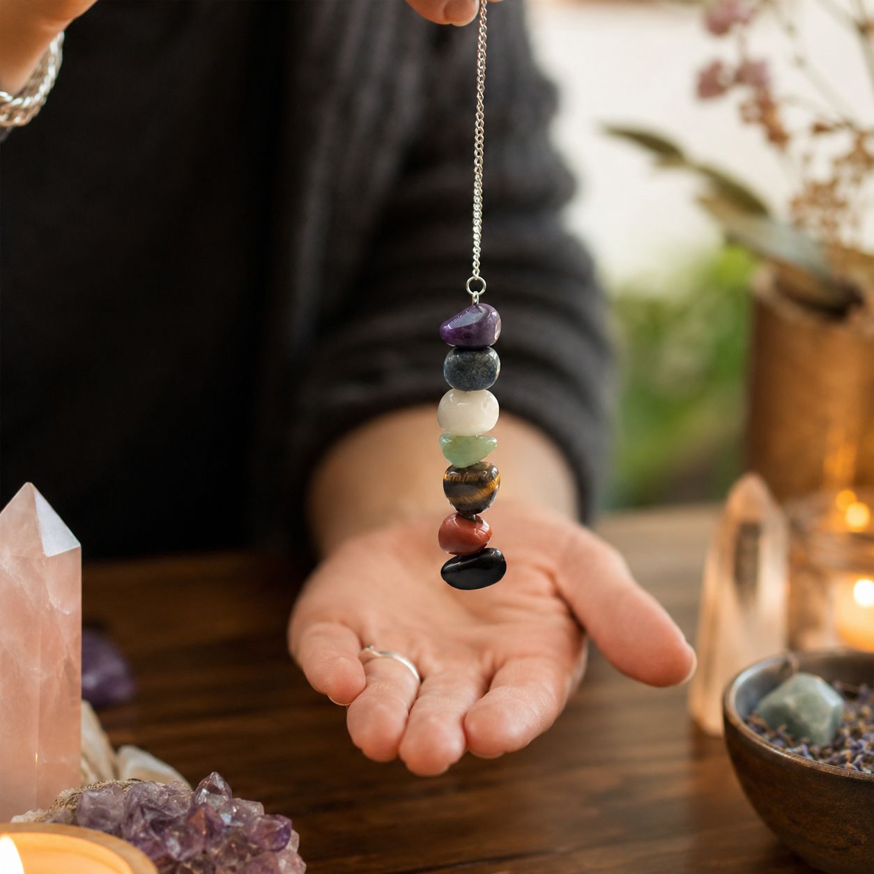 Seven Chakra Tumblestone Pendulum