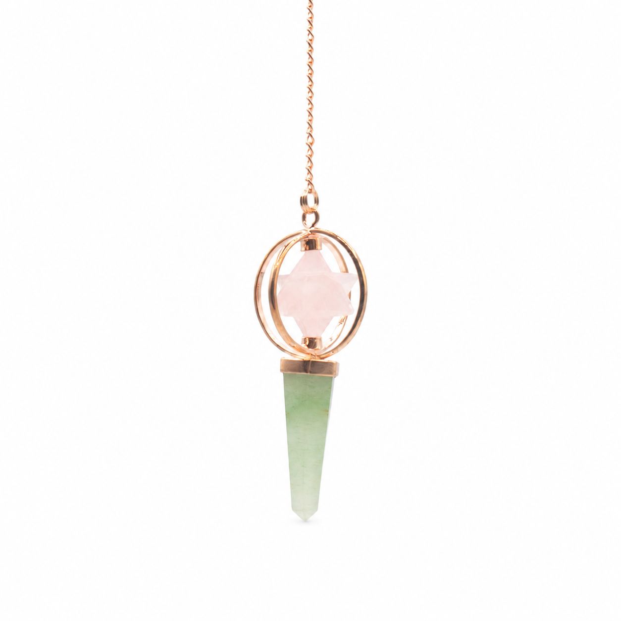 Heart Compass Rose Quartz &amp; Green Aventurine Merkaba Pendulum