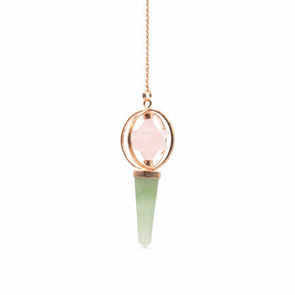 Heart Compass Rose Quartz &amp; Green Aventurine Merkaba Pendulum