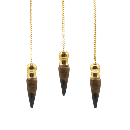 Secret Cavity Tiger Eye Pendulum, Gold Plated