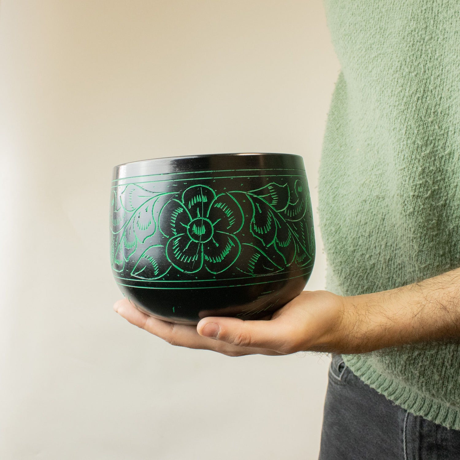 Cauldron Tibetan Singing Bowl, Magic Mushroom, Green 15cm