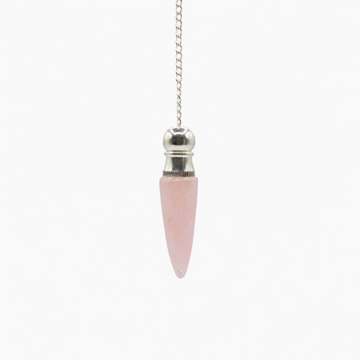 Secret Cavity Rose Quartz Pendulum, Silver Plated