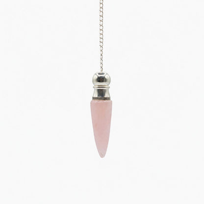 Secret Cavity Rose Quartz Pendulum, Silver Plated