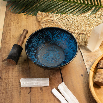 Tibetan Singing Bowl, Magic Mushroom Design, Blue 20cm